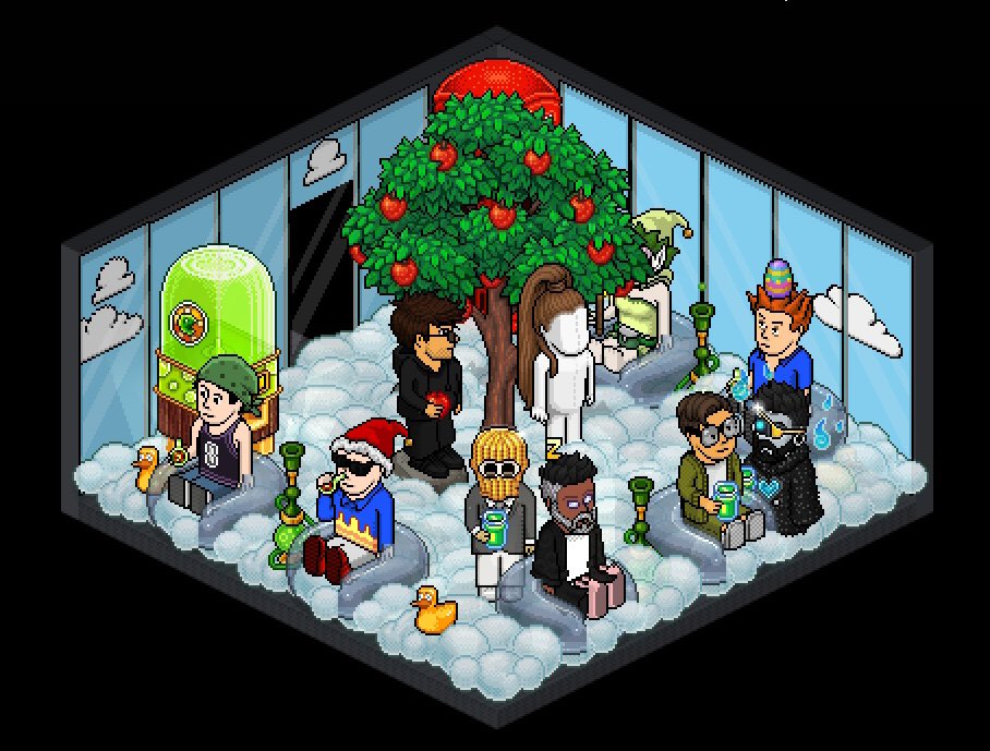 V0GUE_Habbo's tweet photo. Mini gathering at βIs this Heaven?β together with #Flu @shfrzbck #Exoddus #Mattey #fdsf #Surlo Always a great time in @Habbo #habbohotel #habbofun #habbo #chillout #heaven? #high #gettinghigh https://t.co/Fz93lLJAl2