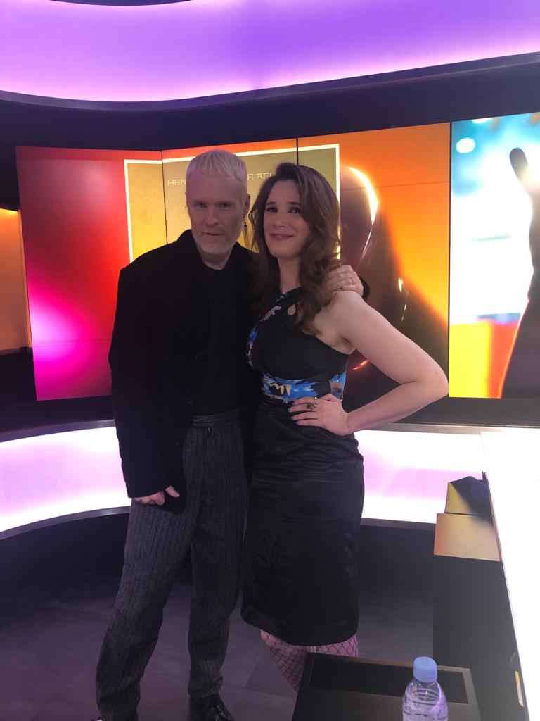marjoriehache's tweet photo. Andy Butler of HERCULES AND LOVE AFFAIR and I offer some dark upbeat vibes despite posing in the @FRANCE24 lights. Check out the @EncoreF24 INTW here https://t.co/R1WeWX4Drr #InAmber https://t.co/H8LaIUqdh1