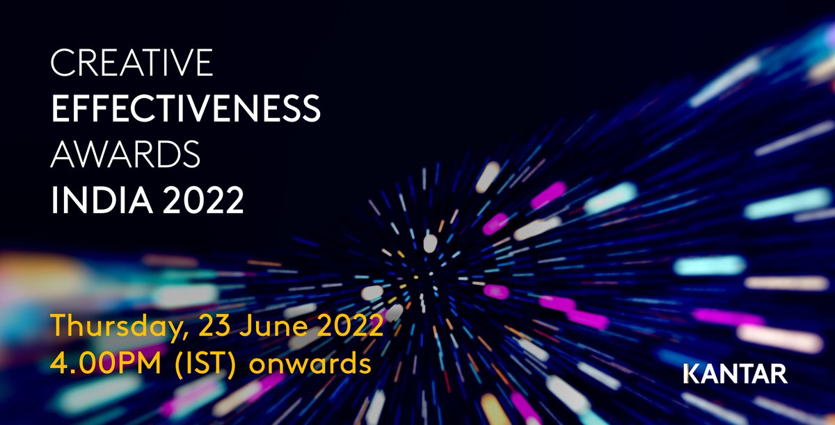 KantarIndia's tweet photo. We're excited to bring you the 2nd edition of @Kantar #Creative #Effectiveness #Awards India 2022. 
Join us on 23rd June 2022, 4.00PM Onwards for a power packed phygital event!

Click here to book your place: https://t.co/dNRyEuObk5

#KantarCEA https://t.co/FRiJ8ZQpv9