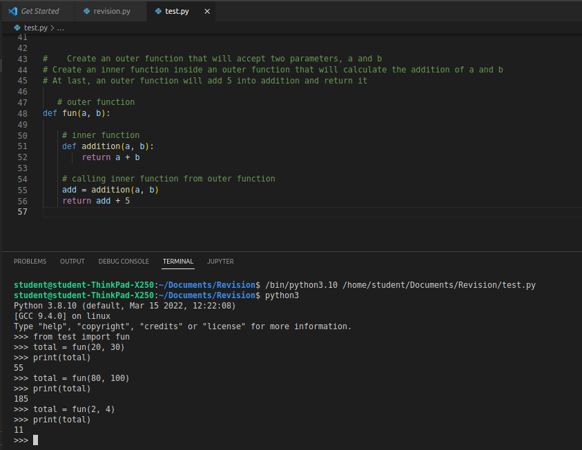 gumatorobba's tweet image. Day 27 of #100DaysOfCode I practised creating inner functions in python #codeHive2022 #pythonprogramming