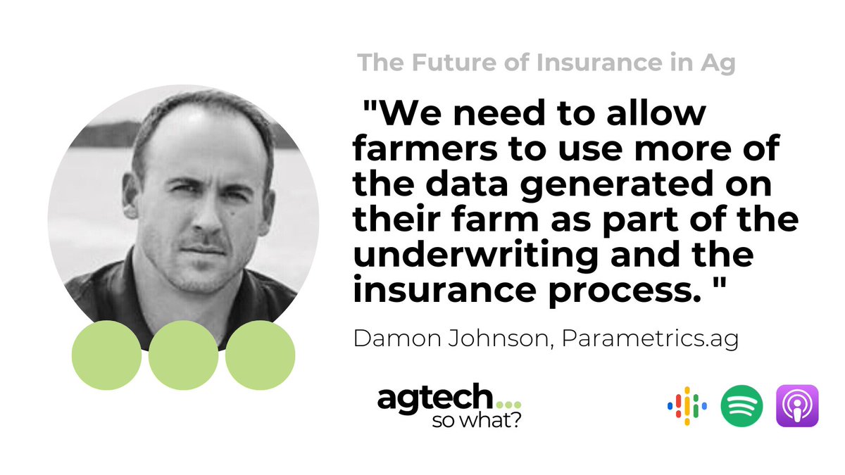 What’s driving change in ag #insurance today:

- Incentives for farm data to be used in quotes and claims
- Risk of extreme weather from climate change
- Cheap, reliable, &amp; high res data .

Hear more about the shifts in ag #insurance from <a href="/DamonJ306/">Damon Johnson</a>

agtechsowhat.com/agtechsowhatep…