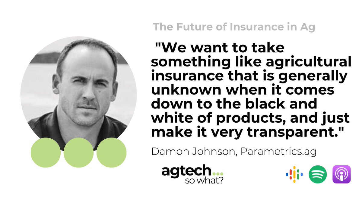 Traditional ag #insurance relies on a manual, time-intensive verification process before farmers can be paid out.

Parametric insurance is binary. Did a certain weather event happen, or not?

Listen to latest in ag insurance from <a href="/DamonJ306/">Damon Johnson</a>

agtechsowhat.com/agtechsowhatep…