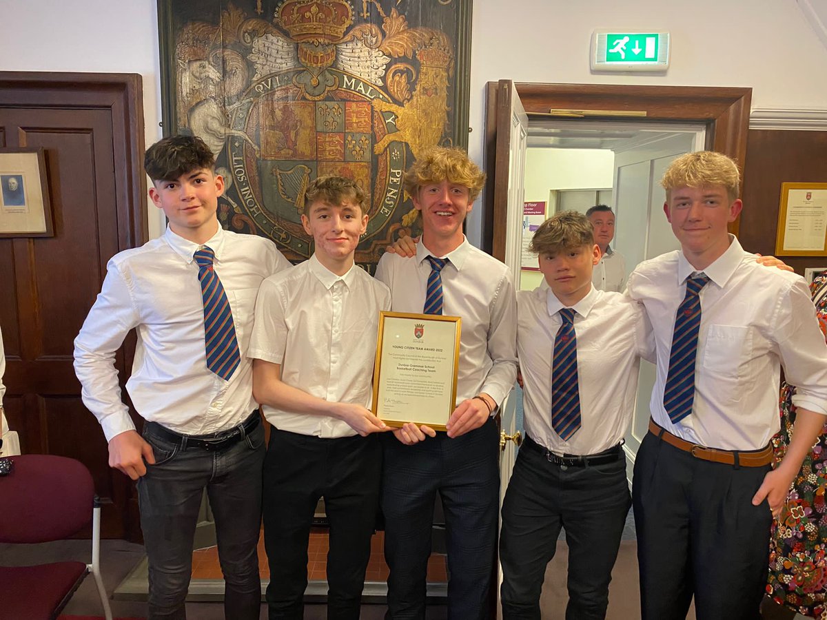 dgs_sport's tweet photo. Congratulations to Euan, Sol, Alastair, Joel and Benj! The pupils picked up the Dunbar Community Council Citizen Team award for their volunteer coaching roles in  our Secondary and primary Basketball clubs. @DunbarAS #Futureleaders #community #RISE https://t.co/zdsRPevZyg
