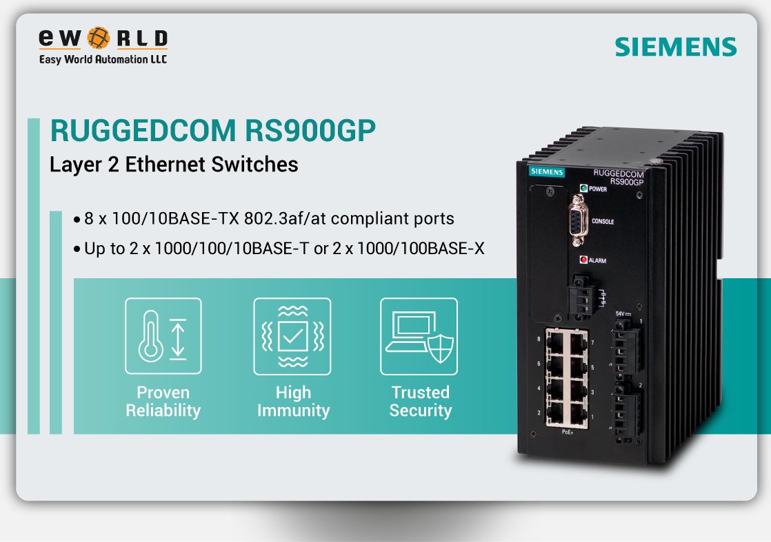 easyworldme's tweet photo. “RUGGEDCOM RS900GP”, A fully managed Ethernet switch that provides reliable and high-availability connectivity for mission-critical applications and real-time control applications.
https://t.co/yyr29mxEtb
#EasyWorldAutomation #Siemens #Ruggedcom #EthernetSwitch https://t.co/GXaAlH4bu4