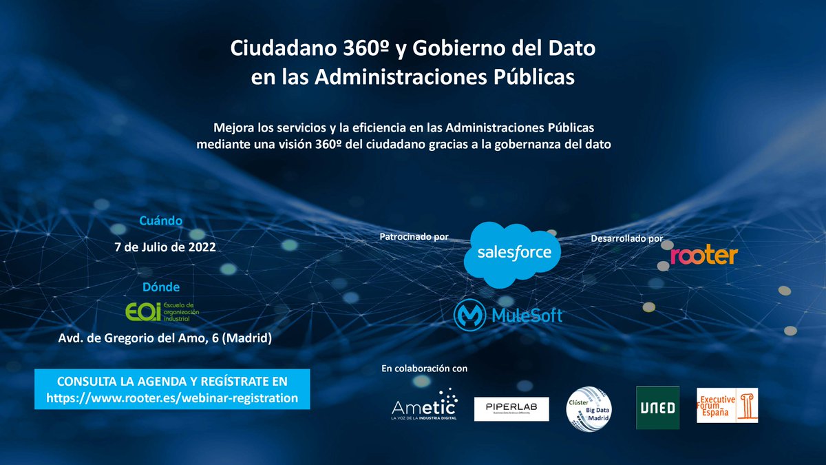rooter_es's tweet photo. El próximo 7 de julio tenemos una cita con algunos de los mejores expertos en Gobierno del Dato en España. Si trabajas es la administración pública y quieres saber qué oportunidades hay en gestión y compartición de datos, ¡regístrate! #datagovernance  #administracionpublica https://t.co/kABpIS8YMl