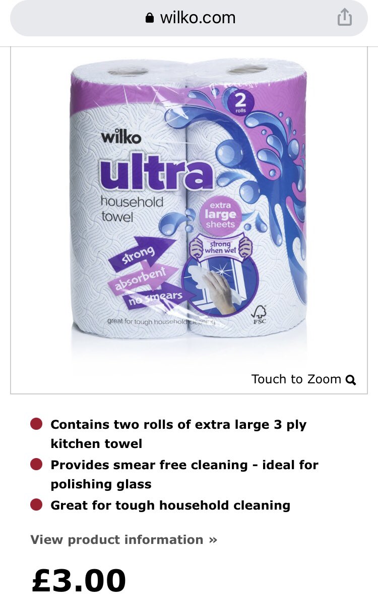 mrsengie's tweet photo. @LoveWilko Why has the price of your kitchen roll gone up so much in such a short space of time? Always bought yours but not any more. Price increase is a joke and no more for your money. 😡 https://t.co/3SIUHjr8rP