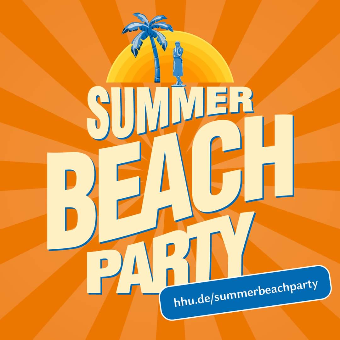 🍹Nächsten Donnerstag laden wir zur #Summerbeachparty! Ab 16 Uhr verwandelt sich der Platz vor der ULB in eine Oase. Zum echten Beach-Feeling verhelfen ca. 80 Tonnen Sand. Alle Studierenden und Beschäftigten der #HHU sind herzlich eingeladen! 1/4
