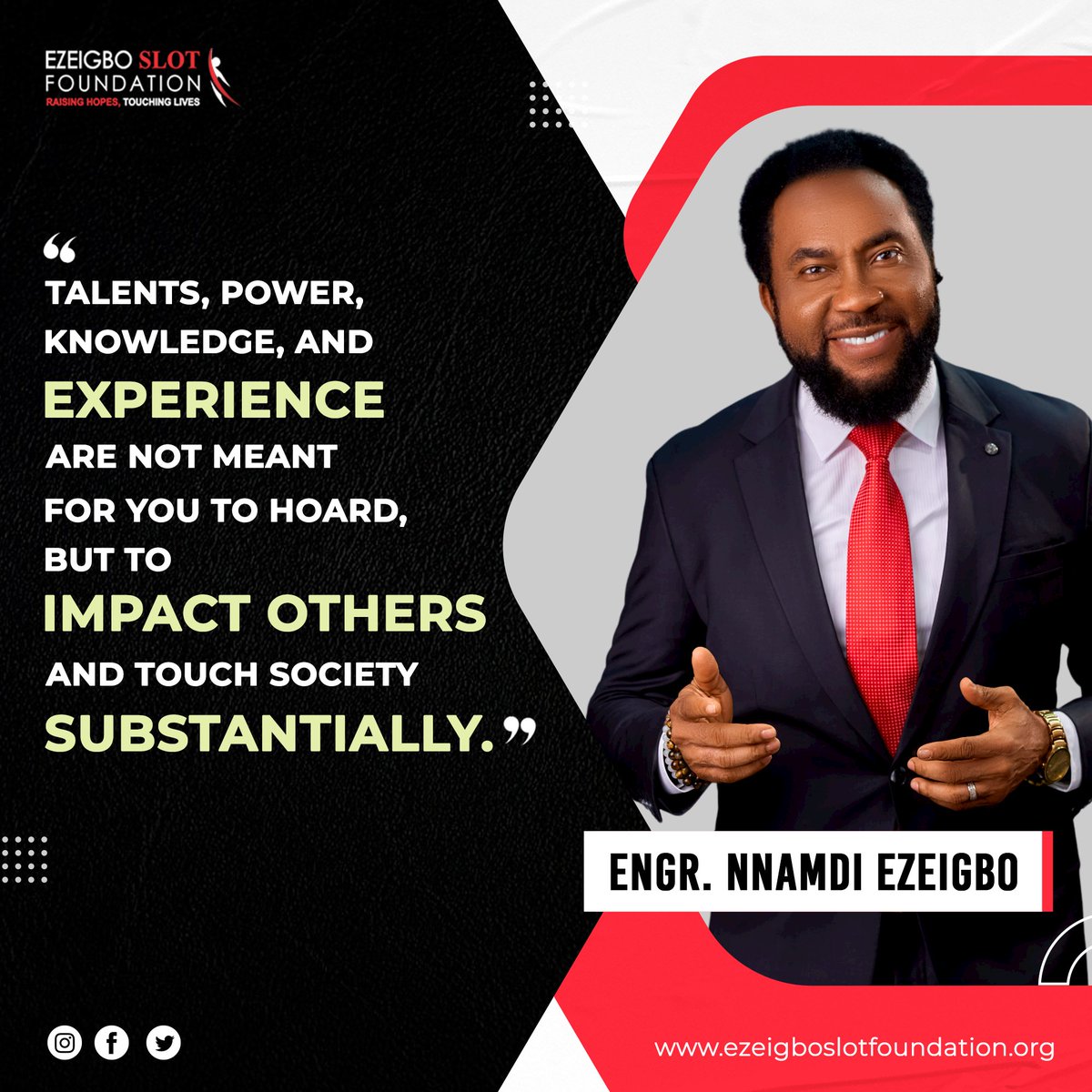 nnamdiezeigbo's tweet photo. If you are asked to give something to better the society, what do you have to offer? 🤔
Think of your God-given talent and be a blessing. 👍
Have the best of the week! 👏
.
.
#nnamdiezeigbo #talent #slotlimited https://t.co/ZPWpK9CrbX