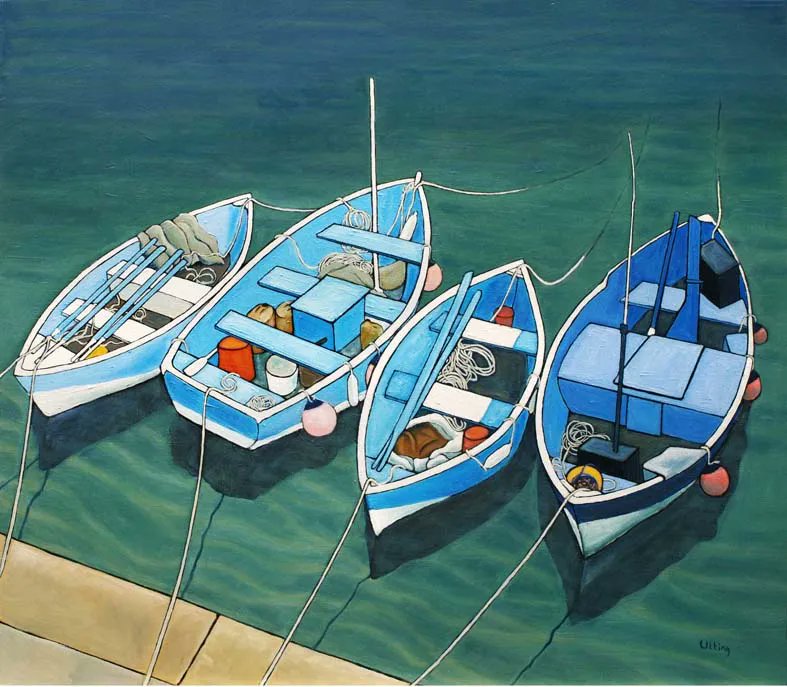ArtistUtting's tweet photo. I love to see these small boats moored up, with their jumble of ropes, floats and the occasional oar.

#daviduttingartist #harbour #boats #mooring https://t.co/DyHjGDvwB6