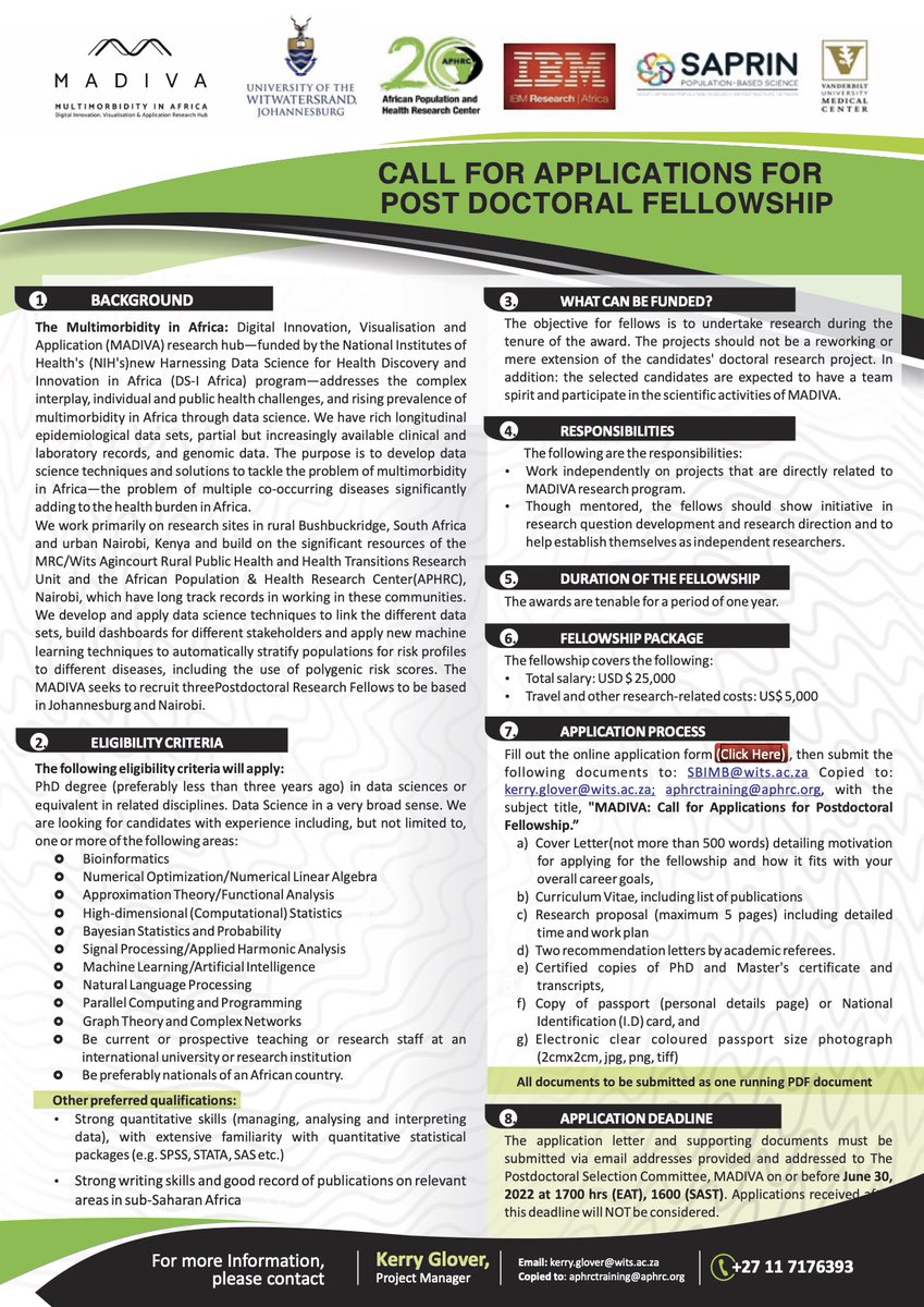 Please see this postdoc opportunity from our DS-I Africa Network colleagues MADIVA, based in Kenya and South Africa.  The link to apply: bit.ly/3mIBqV8