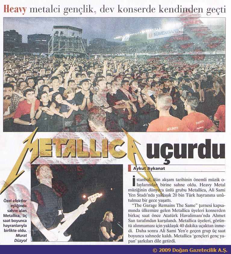 trde_agir_muzik's tweet photo. Geçmişte dün, 1999. Dün şu mühim hadiseyi paylaşmayı unutmuşuz:

Metallica Türkiye'deki ikinci konserini Ali Sami Yen Stadı'nda verdi. Öncesinde Monster Magnet, Kurban ve Megalomaniax grupları çıktı. Ekte konser sonrası Milliyet'te çıkan haber ve Non Serviam'daki izlenimler var. https://t.co/u8v8FPWKq1