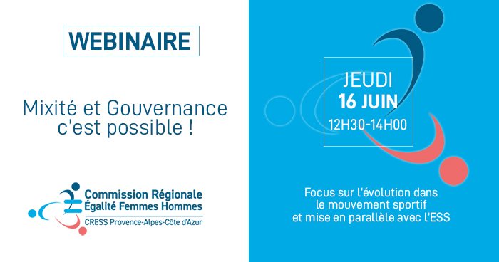 CRESS_sud's tweet photo. La commission #EgaliteFH 🚹🚺 de la #CRESS organise un webinaire ce jeudi sur la #mixite dans la #gouvernance pour les salarié.e.s, bénévoles et dirigeant.e.s d'entreprises de l'#ESS

S’inscrire 〰️ https://t.co/vZOKzhrwcp

@CROSregionsud @lmedfoot @UDESnationale Fondation de nice https://t.co/RDrXtJF2PC
