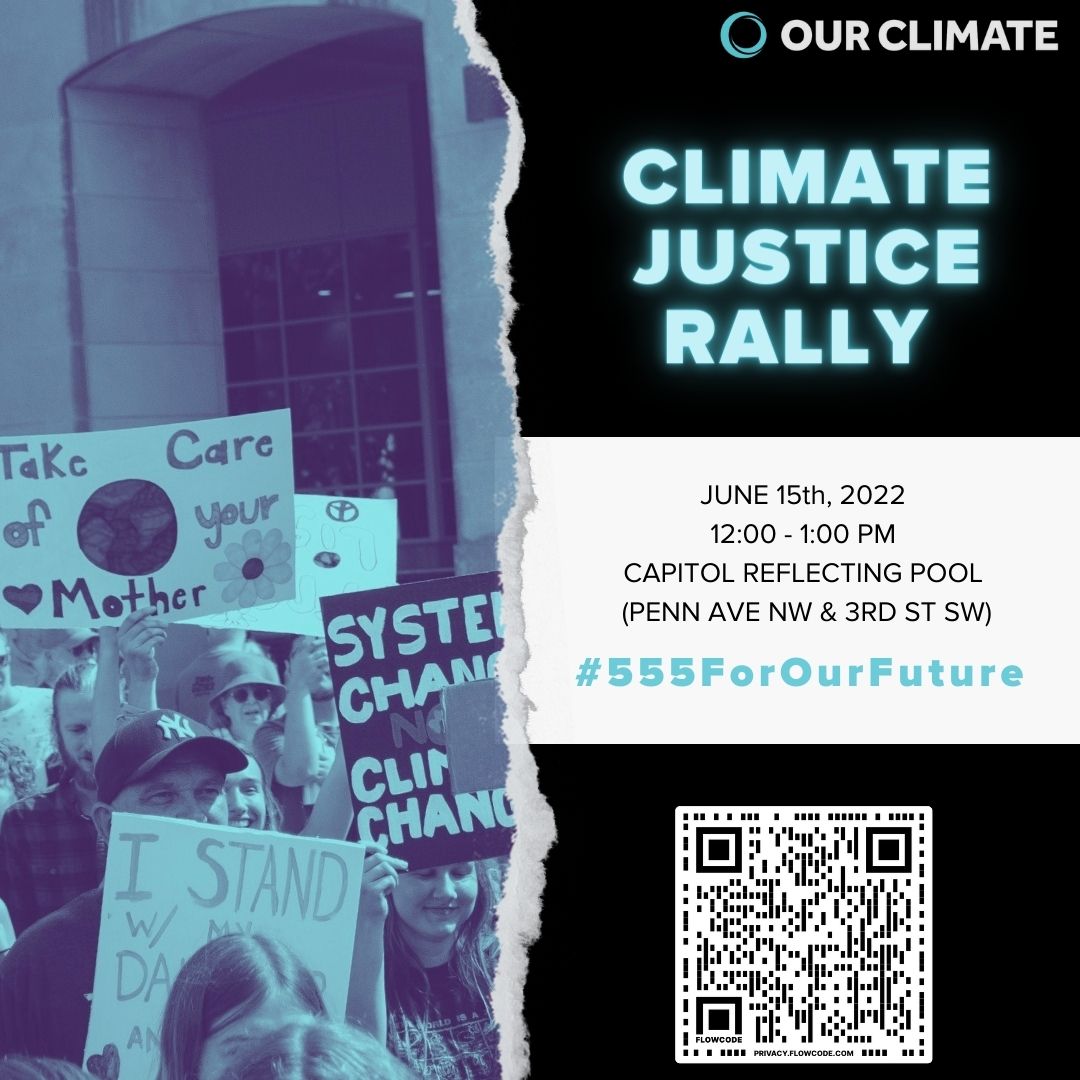 ourclimateus's tweet photo. We’ll be gathering at the Capitol Reflecting Pool (Penn Ave NW and 3rd Street SW) 6/15/22 to demand #555ForOurFuture. In the spirit of $555, will you give $5 today to help support a youth activist’s trip to D.C? Please scan the QR code or visit the link in our bio for more info! https://t.co/oyc8p43Oxa