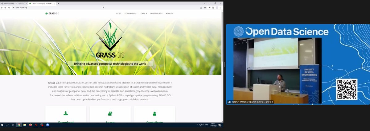 GRASS GIS (@grassgis) on Twitter photo Now start of the two #GRASSGIS workshops at opendatascience.eu/workshop-2022/
- Part 1: Introduction and new features (Martin Landa,
9:00 - 10:30)
- Part 2: Processing multitemporal EO data with #JupyterNotebook (@MarkusNeteler, 11:00 - 12:30)
<a href="/HarmonizerGeo/">Geo-harmonizer</a> <a href="/OSGeo/">OSGeo https://fosstodon.org/@osgeo</a> Now start of the two #GRASSGIS workshops at opendatascience.eu/workshop-2022/
- Part 1: Introduction and new features (Martin Landa,
9:00 - 10:30)
- Part 2: Processing multitemporal EO data with #JupyterNotebook (@MarkusNeteler, 11:00 - 12:30)
<a href="/HarmonizerGeo/">Geo-harmonizer</a> <a href="/OSGeo/">OSGeo https://fosstodon.org/@osgeo</a>