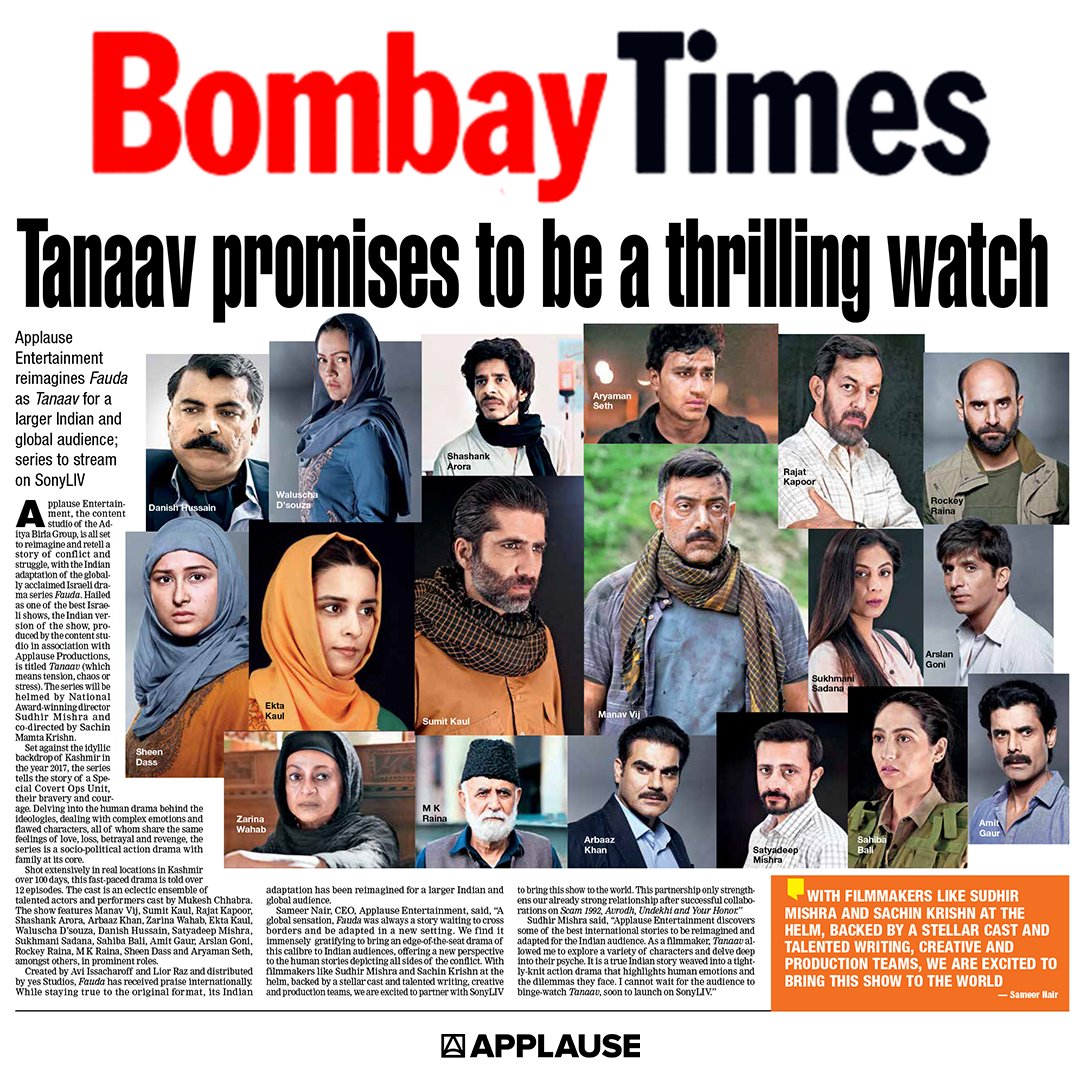 ApplauseSocial's tweet photo. Tanaav Aa Raha Hai!!!

We are thrilled to announce 'Tanaav' - an Indian adaptation of the super hit Israeli series 'Fauda'. The socio-political action drama series is presented by SonyLIV in association with Applause Entertainment. https://t.co/1cpN0xbnVt