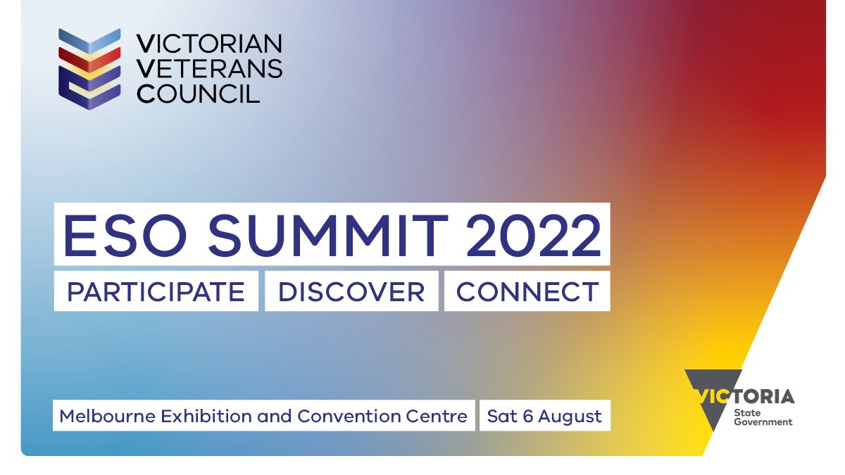 ShaunLeaneMP's tweet photo. The Victorian Government is proud to support the inaugural Veterans #ESOsummit on 6 Aug 2022. The Summit is free to attend and will be hosted by the Victorian Veterans Council. ESOs and veteran service providers are encouraged to pre-register attendance:
https://t.co/rLehjLfMYq https://t.co/0CWnMcscpu