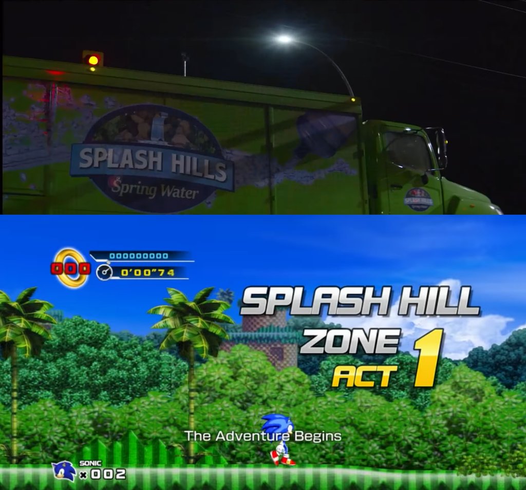 In Sonic the Hedgehog 2 (2022), Knuckles breaks through a Splash Hills Spring Water truck named after the opening level from the game Sonic 4 Episode I

#movie #hollywood #cinema

Follow @celeb_detective for more! https://t.co/8db83Nw9Yp