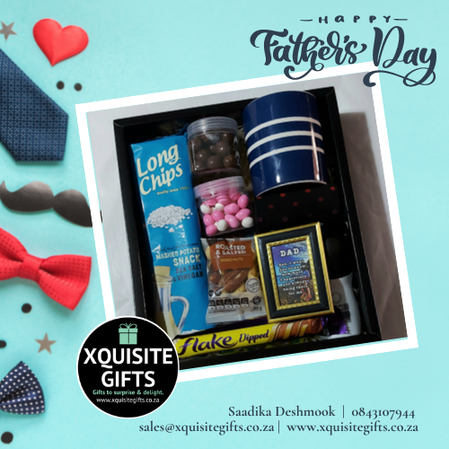 XquisiteGiftsCT's tweet photo. Fathers Day Hamper: R260
•Mug
•Long Chips
•Flake Chocolate
•Jar of Chocolate-covered peanuts
•Jar of Pink &amp; White nuts
•Nuts
•Axe Roll-on
•Pair of socks
•Small Dad plaque
0843107944 sales@xquisitegifts.co.za
#treats #xquisitegifts🎁#happyfathersday #surprisegift https://t.co/FFcMMZMtHb