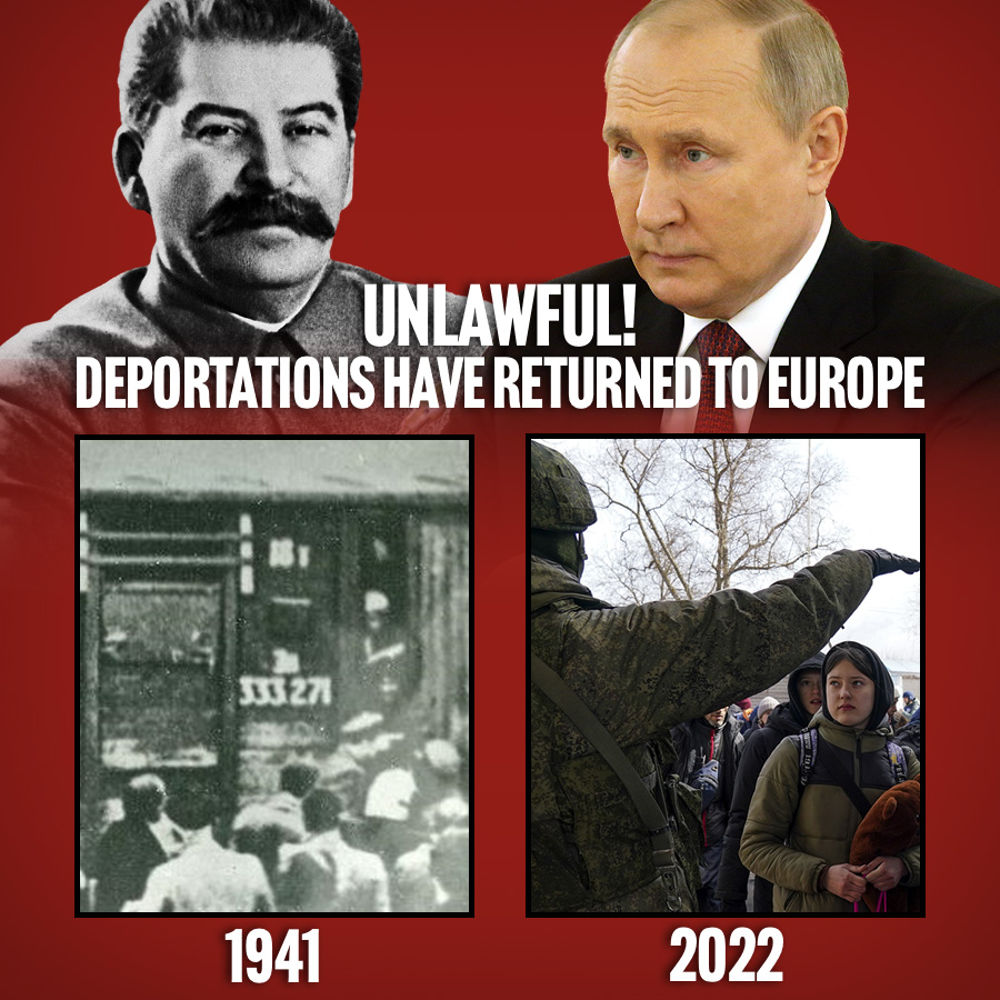 What seemed impossible is happening again. Like Stalin’s Soviet Union during the Second Word War, now Putin’s #Russia is stealing people lives. According to official sources, the Russian Federation has deported more than one million Ukrainians to its territory. 🧵⤵️ (1/3)