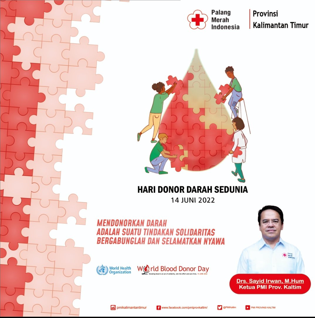 Selamat Memperingati Hari Donor
Darah Sedunia.
“Mendonorkan darah adalah suatu
tindakan solidaritas, bergabunglah
dan selamatkan nyawa”

#SolidaritasDonorDarah
#GabungSelamatkanNyawa
#HDDS2022 #Ayodonordarah
#Worldblooddonorday