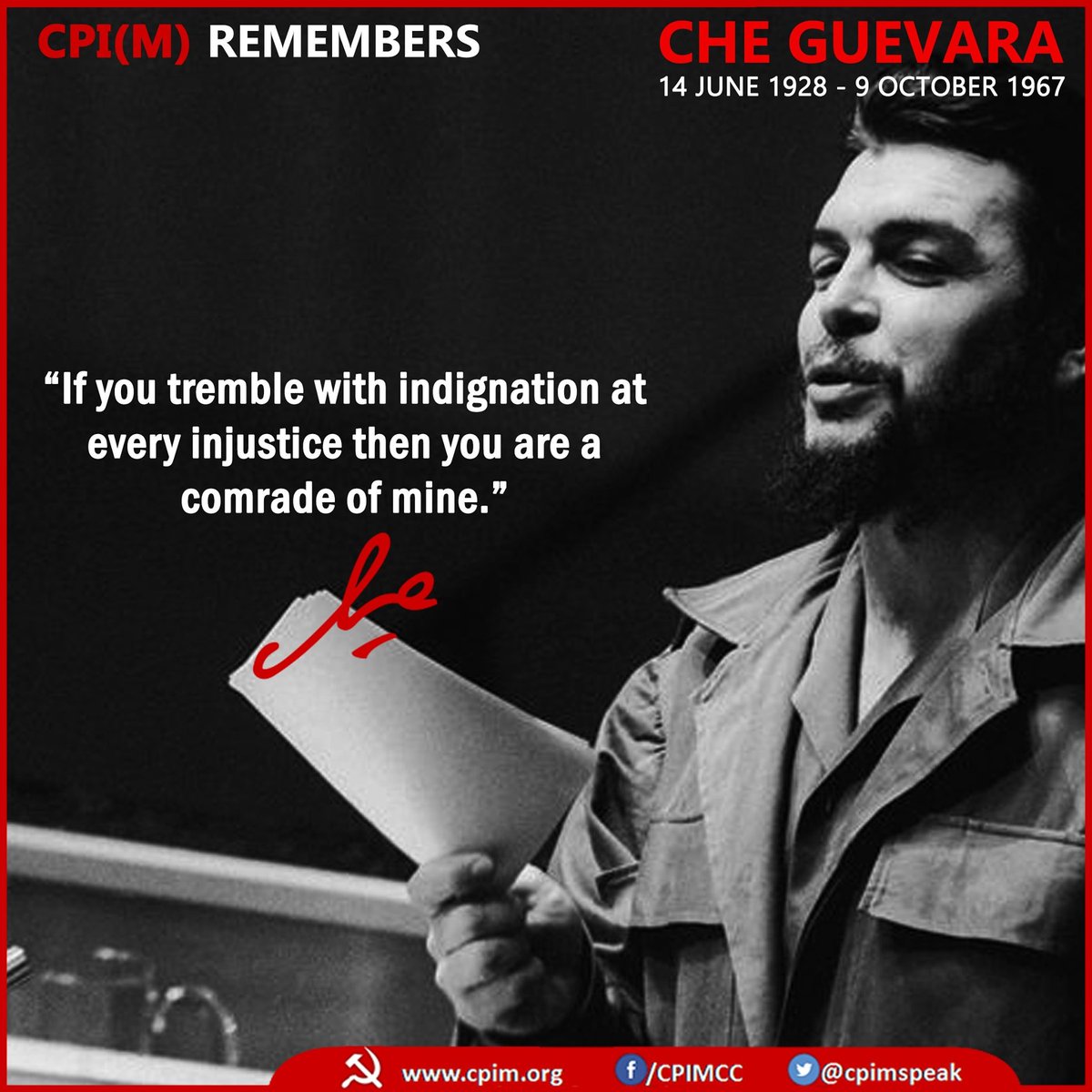 cpimspeak's tweet photo. CPI(M) Remembers Comrade Che on his Birth Anniversary https://t.co/Z2aS23EXlQ