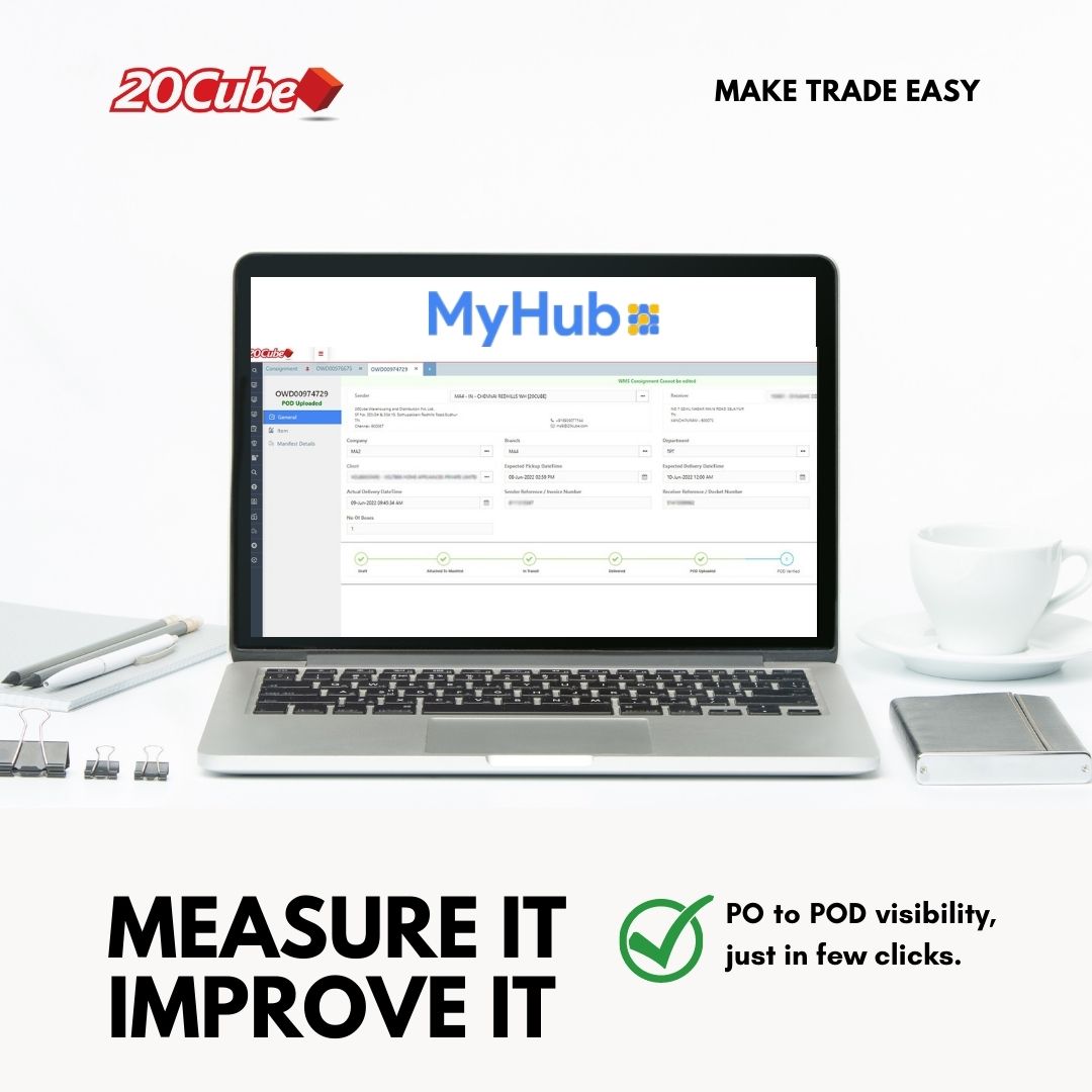 20CubeGroup's tweet image. Measure it! Improve it!
Our solution, #MyHubPlus empowers you with visibility from PO to POD through vendor management monitors, automated vendor compliance, exception management and much more.#DigitalLogistic #DigitalSupplyChain #BestPractices #20CubeLogistics #TradeBusiness