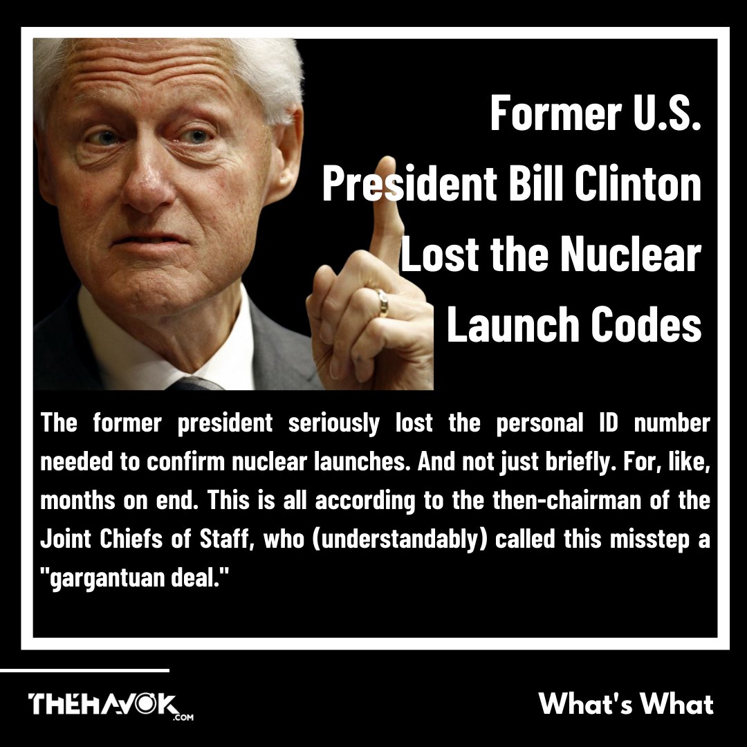 thehavokdotcom's tweet photo. Former U.S. #President #BillClinton Lost the #NuclearLaunch Codes
#didyouknow #gargantuandeal #misstep https://t.co/JDfDrzNZZe