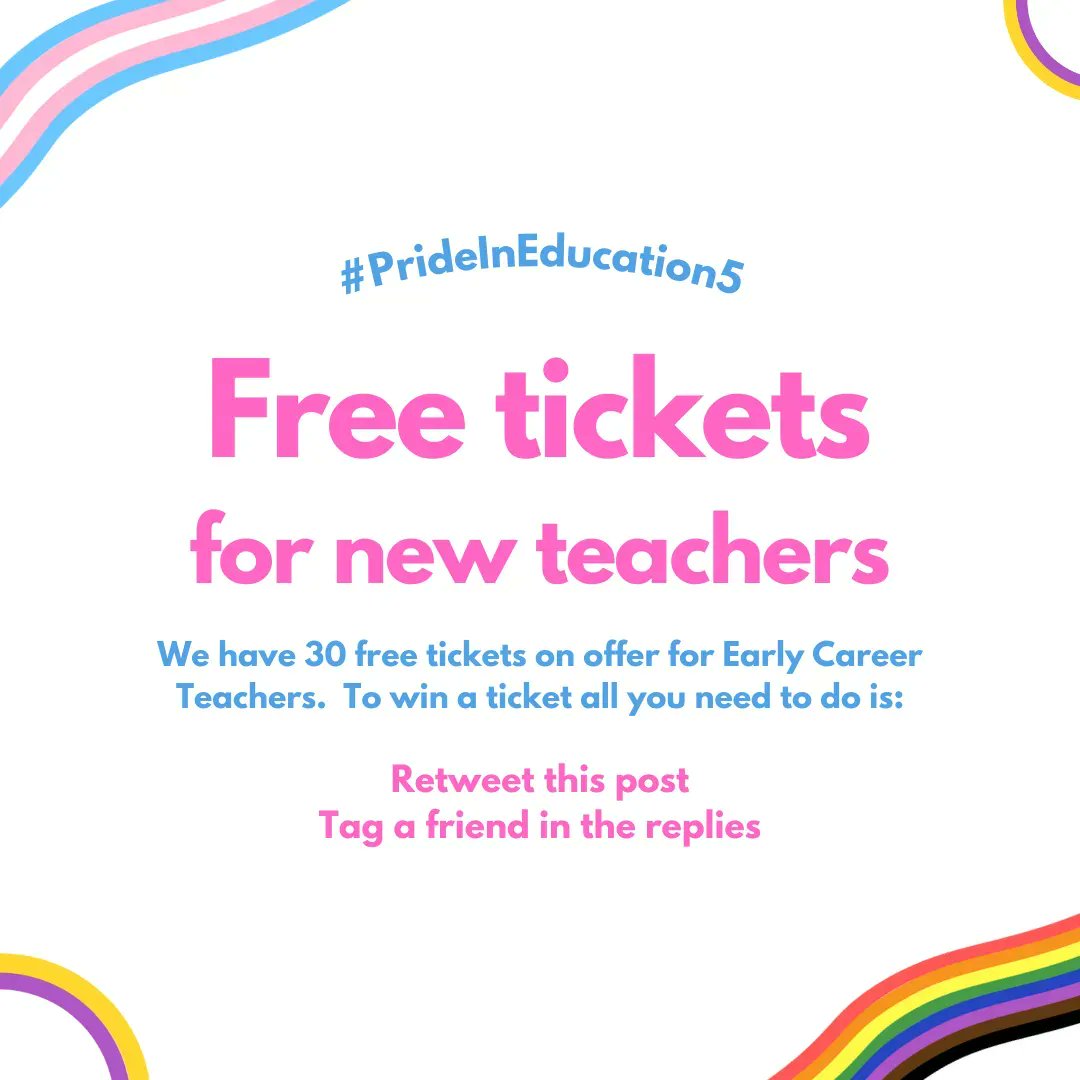 PrideinEducati1's tweet photo. We've got 30 free tickets to give away for #PrideInEducation5, and we want to give #ECTs and trainee teachers the chance to network learn from other educators during the conference. 

To win, all you need to do is: 
- Retweet this post
- Tag a friend in the replies 

#EduTwitter https://t.co/0bTe25DDhs