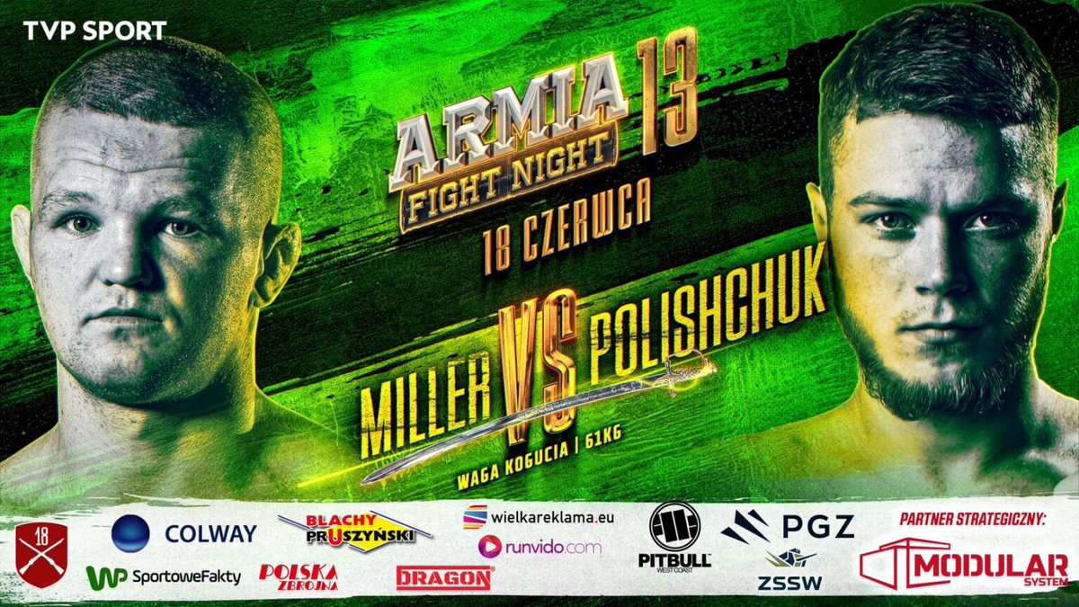 4️⃣ dni pozostało do kolejnej edycji <a href="/ArmiaFight/">Armia Fight Night</a> 

Już 18 czerwca w walce wieczoru, dojdzie do ponownej konfrontacji żołnierza #JEDYNApancerna Sylwestra Millera 🇵🇱vs.🇺🇦 Oleksii Polishchuckiem

Sylwek powodzenia!
—
<a href="/Zelazna_Dywizja/">18 Dywizja Zmechanizowana</a>  #WalkęMamyWeKrwi