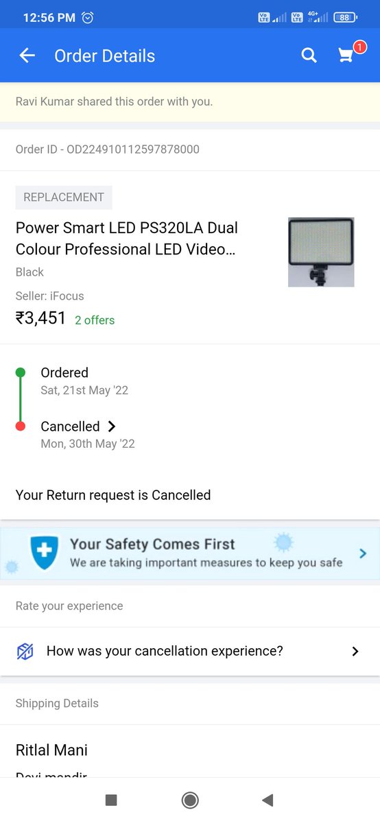 TechMasterMani's tweet photo. #fraud #Flipkart @flipkartsupport @HemantSorenJMM i purchased a light from Flipkart but I received old battery in package. Now they are not returning my package. They cancelled my pickup 2 times. Help Me. https://t.co/OA1hBi4M8r