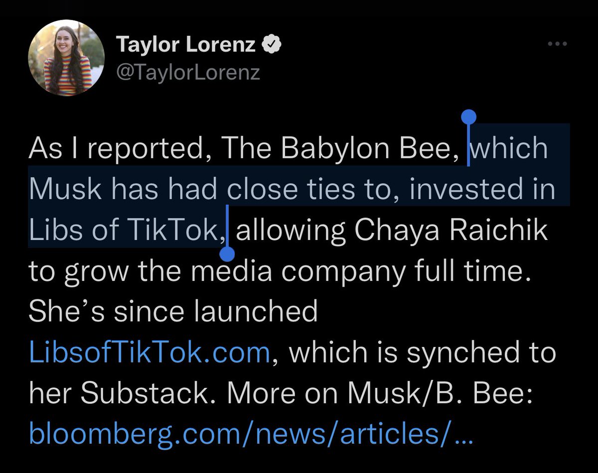 littlemissjacob's tweet image. How does Taylor Lorenz get away with publishing actual lies? @ggreenwald @SethDillon @libsoftiktok @billmaher @elonmusk 

Bee didn’t invest, Seth did personally.
Greenwald isn’t right wing influencer, he’s Pulitzer Prize winning journo.
Elon knows/likes Seth. Define “close ties”.
