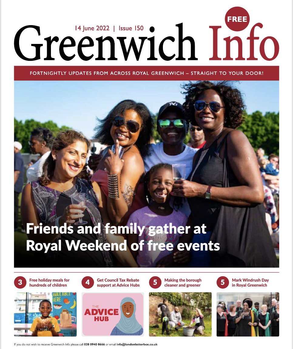 Royal_Greenwich's tweet photo. Take a look inside the latest Greenwich Info!

👑Experience #RGSummer magic as we round up the #PlatinumJubilee weekend
🌳Learn more about the Council's priority to make Royal Greenwich cleaner and greener
🫶Mark Windrush Day 

Read all this and more https://t.co/XZNTiRTkYq https://t.co/xJLqXkYHHm