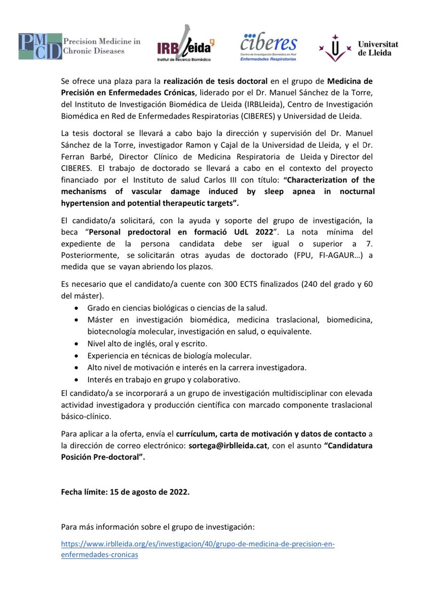 We are looking for a candidate to carry out a PhD in our research group.  Are you interested?