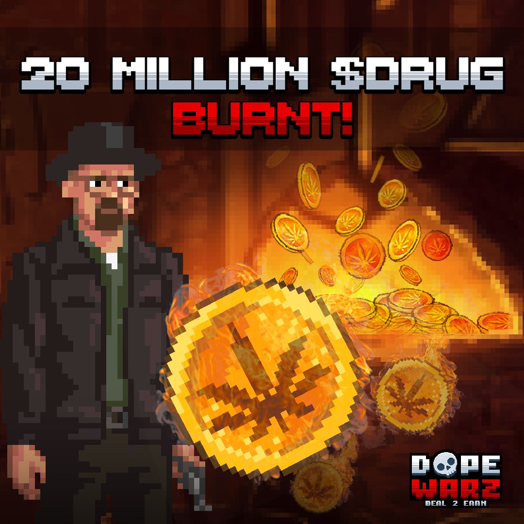 DopeWarzCrypto's tweet photo. #DopeUpdateZ 🔥
The burn continues!
20 million of $DRUG 🔥🥵
Details here:
https://t.co/ut7x8iS9YK
The burn programme will benefit all parties involved in 4 ways, check it out here:
https://t.co/1tUAEwrdUu
#Dopewarz #PlayToEarn https://t.co/N7aca2BOXj