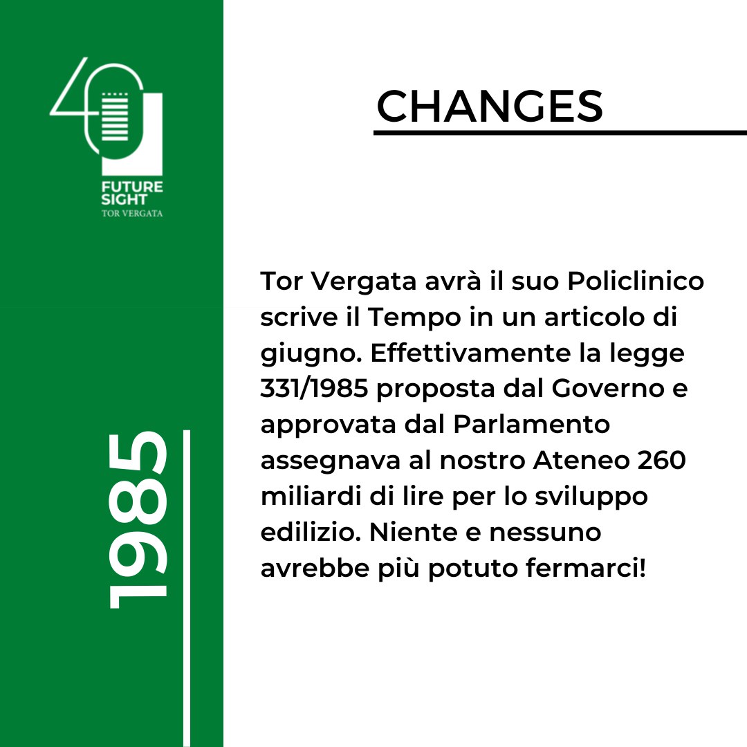 unitorvergata's tweet photo. 260 miliardi di lire…tanta roba! Tor Vergata poteva finalmente aspirare a diventare qualcosa di più di un palazzo immerso nel verde: poteva procedere alla costruzione di quello che oggi è un vero e proprio campus

#JUNIORFUTURESIGHT
#IMIEIPRIMI40ANNI
#FUTURESIGHT
#TORVERGATA40 https://t.co/w703f3xebV