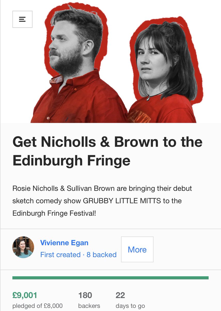 GrubbyComedy's tweet photo. We’re halfway to our stretch goal folks! 😮😮😮 Thank you so much for getting us here! And remember if you have already pledged but would like a ticket to our online stream of the show, you can get one by adding it to your existing pledge! Pledge here: https://t.co/1TUb8NBIpt https://t.co/PxsLcr2RkH