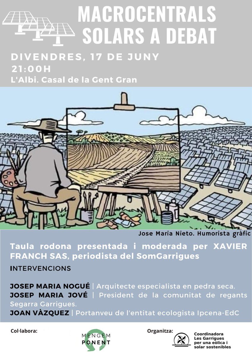 salvemlallena's tweet photo. 🟡Macrocentrals solars a debat
🗓Divendres, 17 de juny
🕰21 h
📍Casal de la Gent Gran
25450 L'Albi #LesGarrigues

Organitza @GarriguesSOSte1 Col.labora @MengemPonent https://t.co/incnAiRKVv