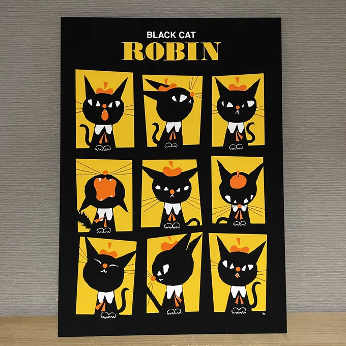 完成 疲れた☺️でも可愛く描けたよ。 #黒ねこ意匠 #原画 #kuronekodesign #blackcatrobin #BLACKCATROBIN #ROBIN 