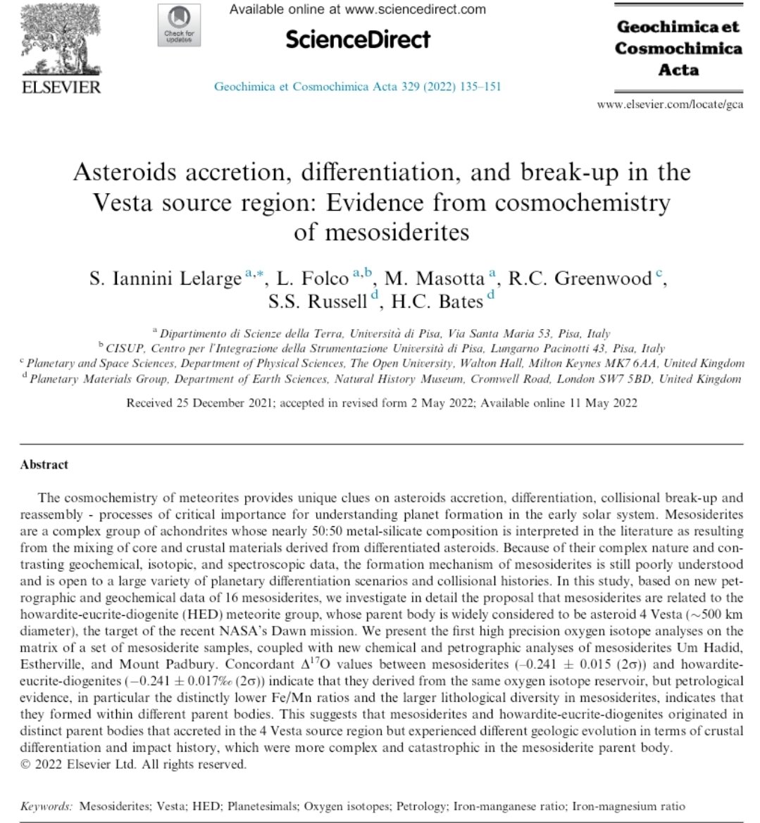 The new paper is finally out!!! 
Mesosiderites are a complex topic but we made!
<a href="/luigi_folco/">luigi</a> Matteo Masotta @meteoritesblog <a href="/sarameteorite/">Sara Russell</a> <a href="/hellybates/">Helena Bates</a> 
<a href="/DstUNIPI/">DST Università di Pisa</a> <a href="/Unipisa/">Università di Pisa</a> <a href="/HPHTLab_UNIPI/">HPHTLAB_UniPi</a>

Follow the link for the full version: doi.org/10.1016/j.gca.… pic.x.com/lnBzDr8NDN