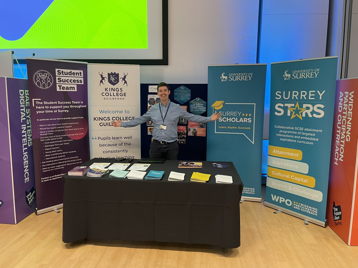 SurreyOutreach's tweet photo. We’re looking forward to representing WPO, the Student Success Team and our @Kings_Guildford partnership at @UniOfSurrey this afternoon! #SurreyShowcase #SurreyStars #SurreyScholars Come and say hi! 👋 https://t.co/vKuzd10W76