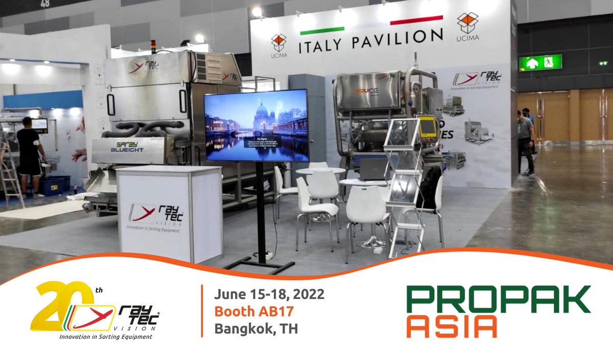 Raytec_Sorting's tweet photo. We officially kick off the 2022 edition of @ProPakAsia in Bangkok. You can find us at ๐๐ผ๐ผ๐๐ต ๐๐๐ญ๐ณ in the Italian Pavilion to see live our belt #sortingmachine #Spray and free-fall #opticalsorter #Dryce.
#foodautomation #foodsafety #foodquality #foodprocessing https://t.co/kcOKzHagFb