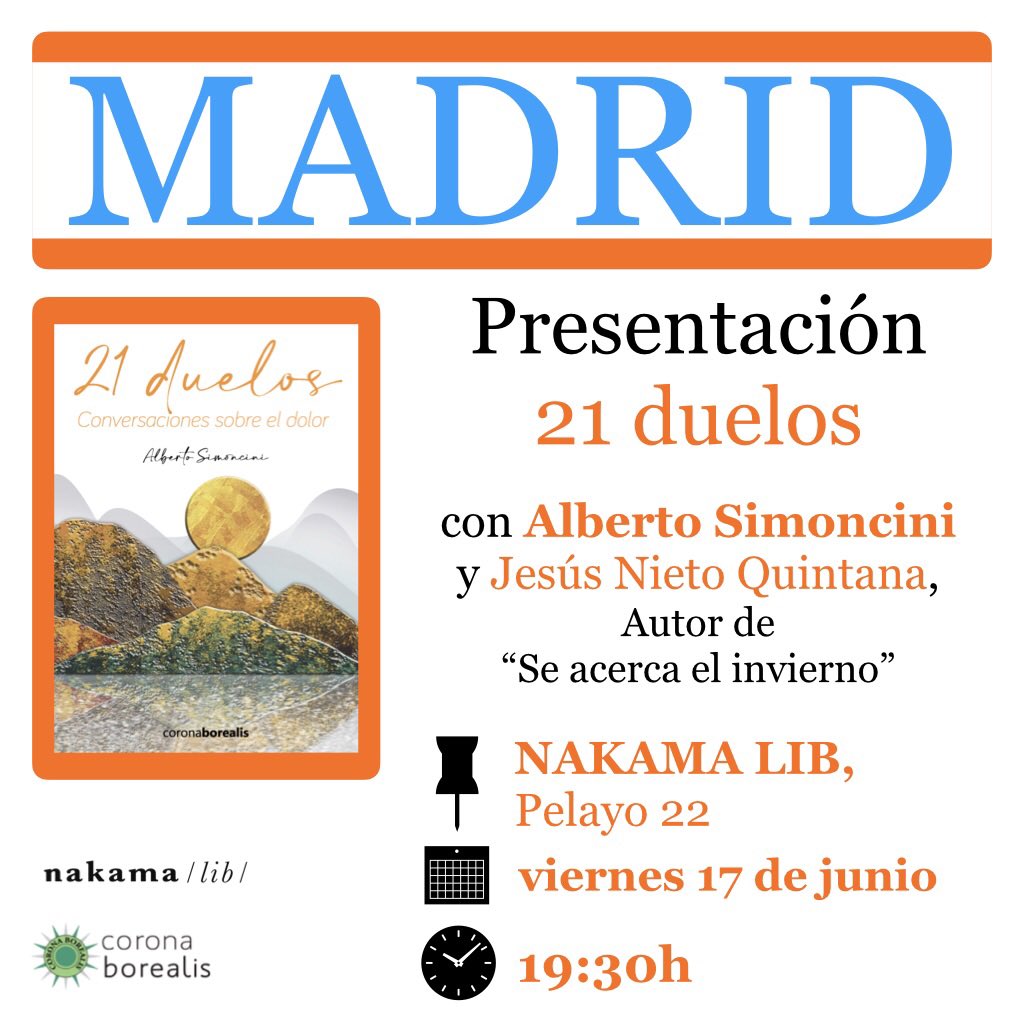 Este viernes en #madrid #chueca en la mítica librería #nakamalib a las 19,30h, os espero. #duelos #pérdidas #historias de vida real, con el grande Jesús Nieto autor de #seacercaelinvierno #juegosdetrono 
#novedadeditorial #libro
