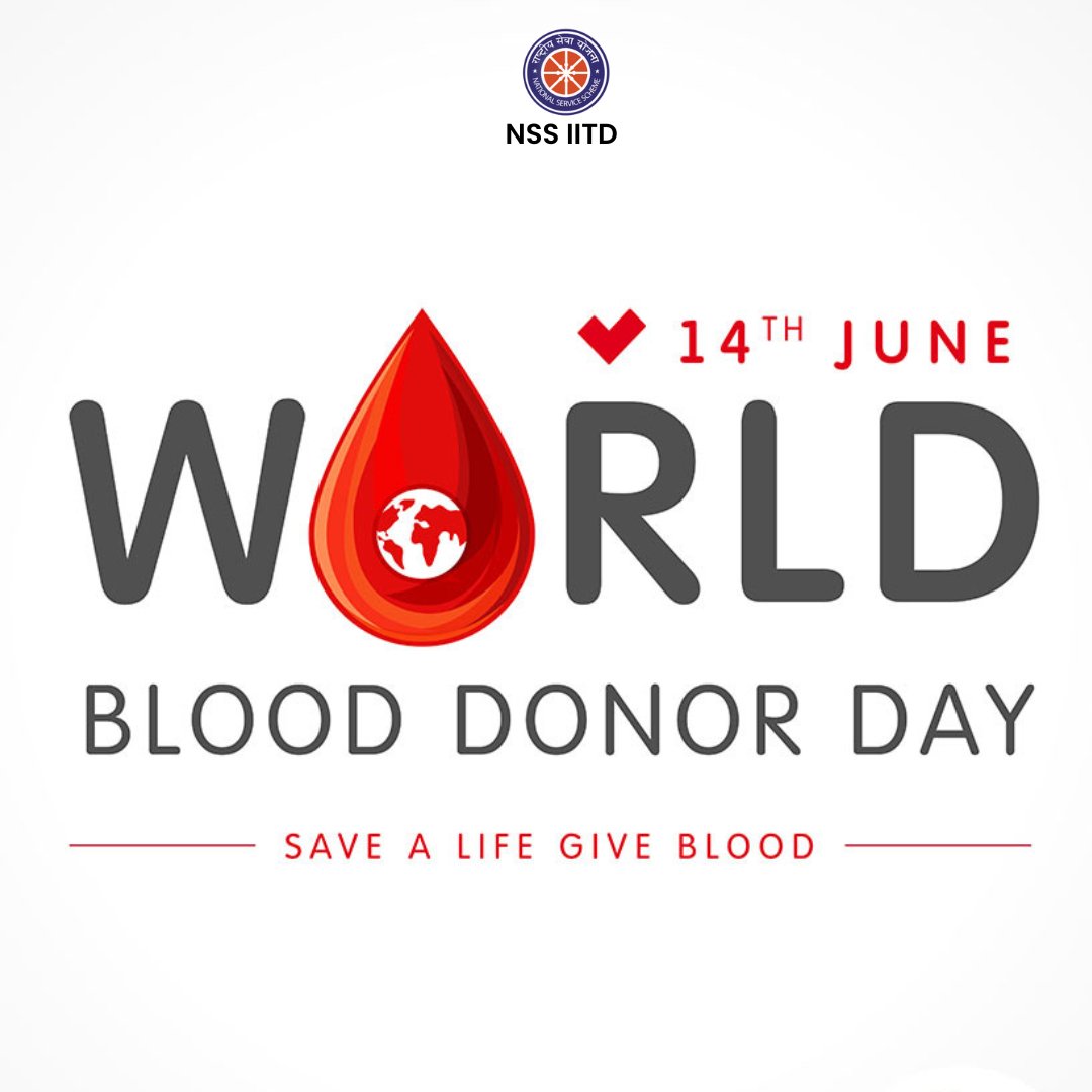 NSS_IITD's tweet photo. ‘ Blood donation will cost you nothing, but it will save a life! ’

World Blood Donor Day is celebrated on June 14, every year. The day is celebrated with the aim of raising awareness of the need for safe blood and blood products as a lifesaving gift. https://t.co/tujxsa1vmo
