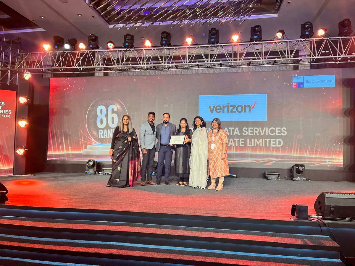 GPTW_India's tweet photo. #100BestCompanies Watch Live Now! https://t.co/8v1QPwf5qm India's Best Companies to Work For 2022.
Congratulations Verizon Data Services India Private Limited on featuring in the top 100. 
 #BestCompaniestoWorkFor2022 #AmongTheBest #BestWorkplaces #GPTW4ALL @EconomicTimes https://t.co/y04OysPdPZ