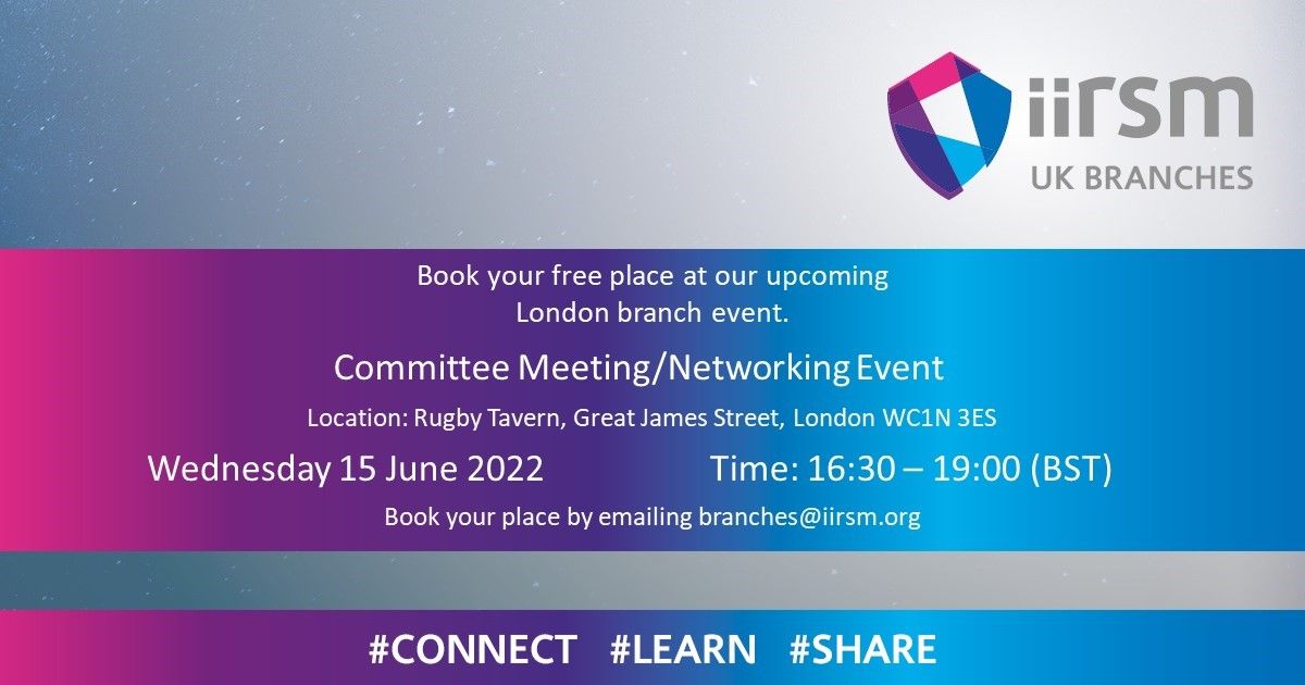 A face-to-face meeting and networking event with the IIRSM London Branch? 

Yes please! Book your free place by emailing Branches@iirsm.org with your name and membership number. 

#network #connect #learn #share #beiirsm
