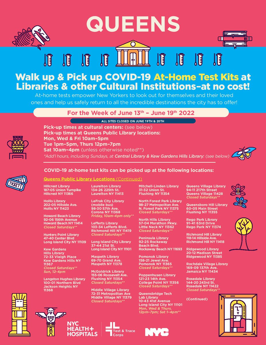 Commonpoint_Qns's tweet photo. It's #GetTestedTuesday! @NYCHealthSystem offers FREE testing sites across Queens, no ID/insurance required, or you can pick up at home tests from @queensbotanicl, @QueensTheatre, @FlushingTwnHall, or any @QPLNYC library branch! Learn more at https://t.co/Xo0jKgoyxG. https://t.co/I8fKvd0m1S