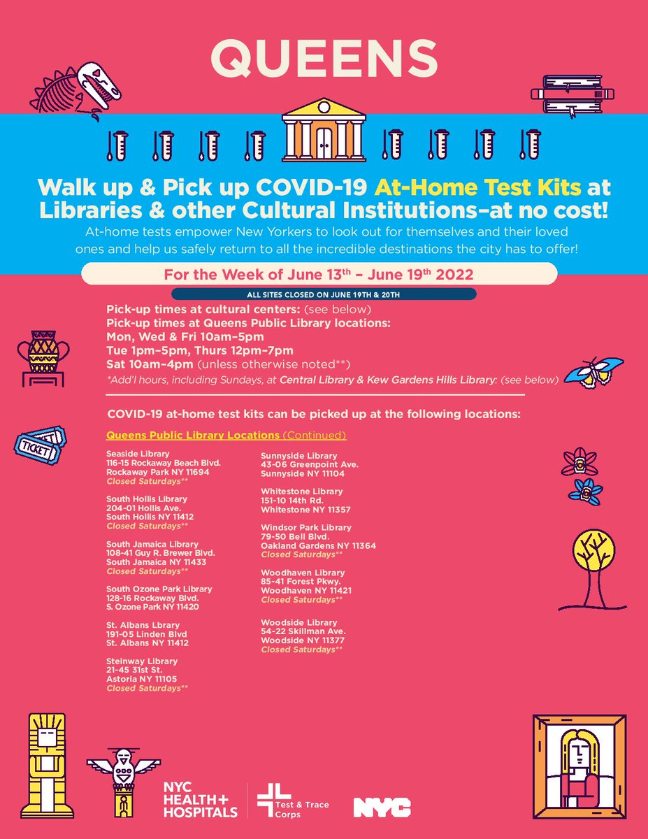 Commonpoint_Qns's tweet photo. It's #GetTestedTuesday! @NYCHealthSystem offers FREE testing sites across Queens, no ID/insurance required, or you can pick up at home tests from @queensbotanicl, @QueensTheatre, @FlushingTwnHall, or any @QPLNYC library branch! Learn more at https://t.co/Xo0jKgoyxG. https://t.co/I8fKvd0m1S