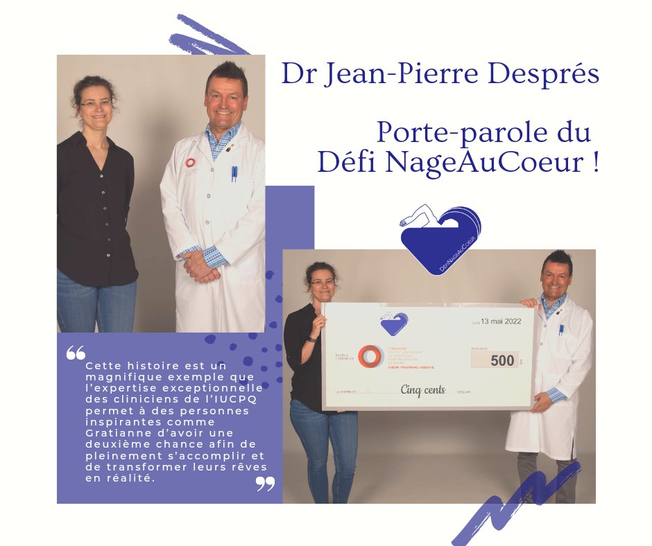 GVaisson's tweet photo. Dr Jean-Pierre Després est le porte-parole du Défi NageAuCoeur, au profit de @FondationIUCPQ!!!

💞"Ton projet est tout de suite venu me chercher, bien sûr que je vais t’appuyer avec enthousiasme! Quel beau modèle, bravo Gratianne!"

🙏Quel honneur et quelle fierté!
@VITAM_sante https://t.co/6rVmexVDch