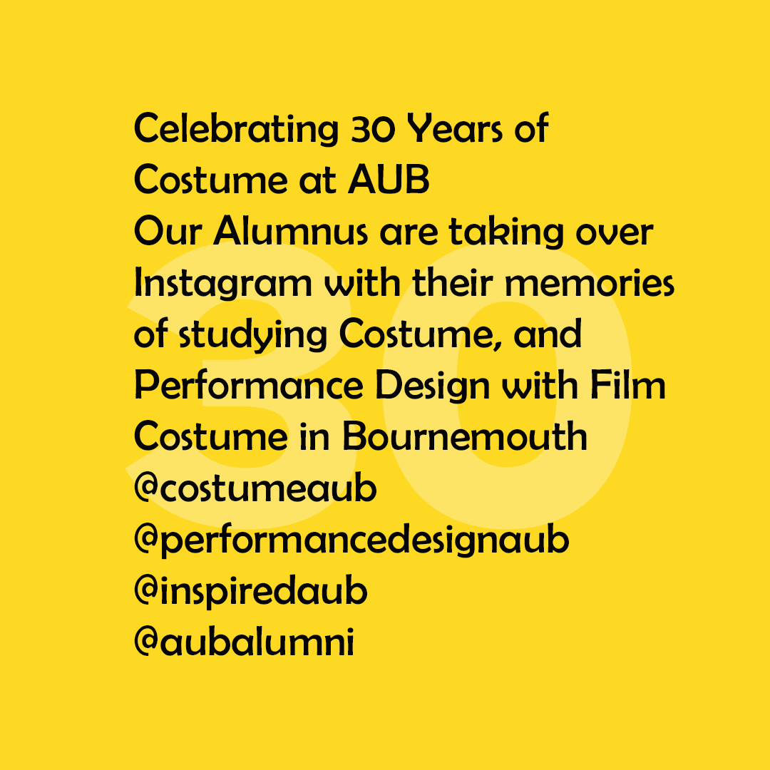 Head over to our Instagram sites instagram.com/costumeaub/ and instagram.com/performancedes… to see stories and posts from our amazing Costume Alumnus celebrating 30 Years of Costume at AUB <a href="/aubalumni/">Alumni Relations Office at AUB</a> <a href="/inspiredaub/">Arts University Bournemouth | AUB</a> @performancedesignaub