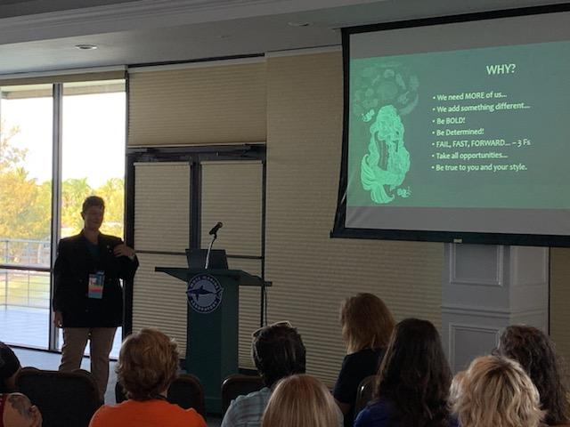 Marcy_Cockrell's tweet photo. "Never say no to yourself. Don't be afraid to tell your story. Own it." 🔥2021 ag woman of the year @angelatenbroeck giving the keynote at the inaugural #WomenOfTheWater conference @MoteMarineLab. 🌊 https://t.co/faPGFF4rjl
